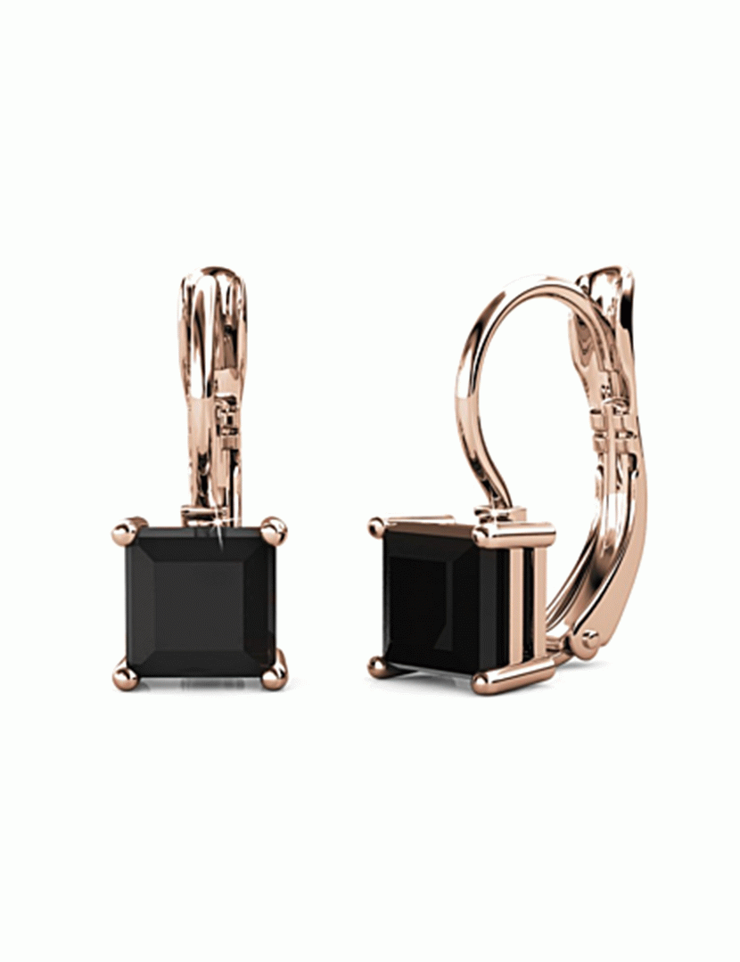 Brincos Quadrados Preto Rose Gold