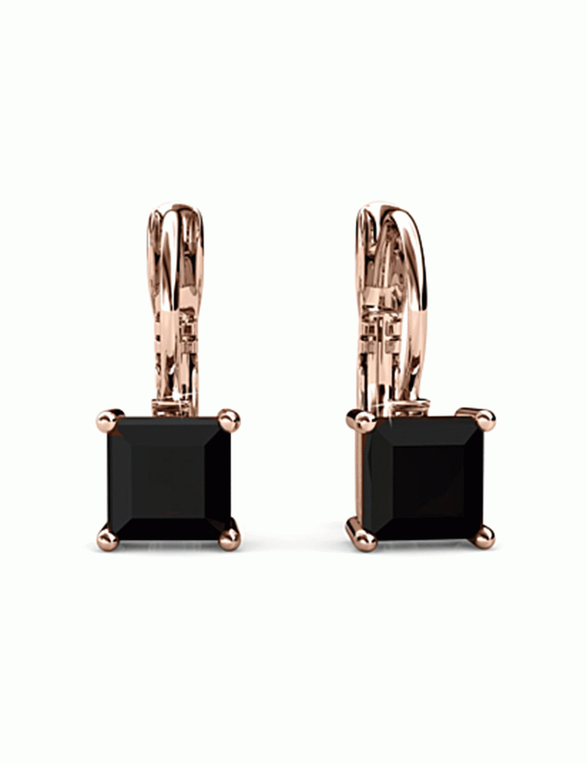 Brincos Quadrados Preto Rose Gold