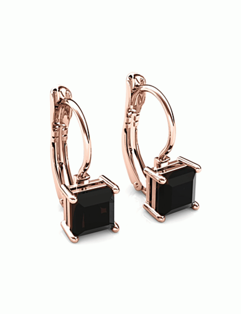 Brincos Quadrados Preto Rose Gold