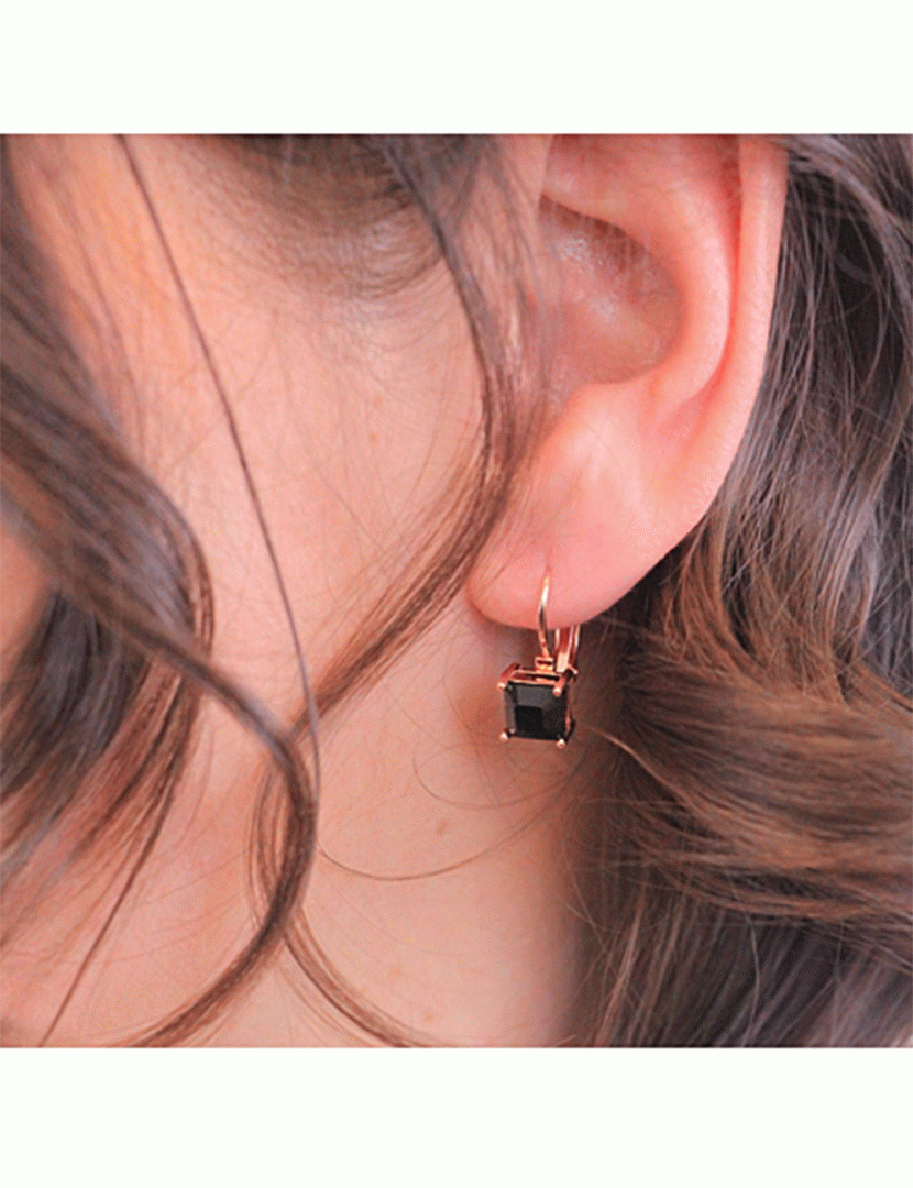 Brincos Quadrados Preto Rose Gold