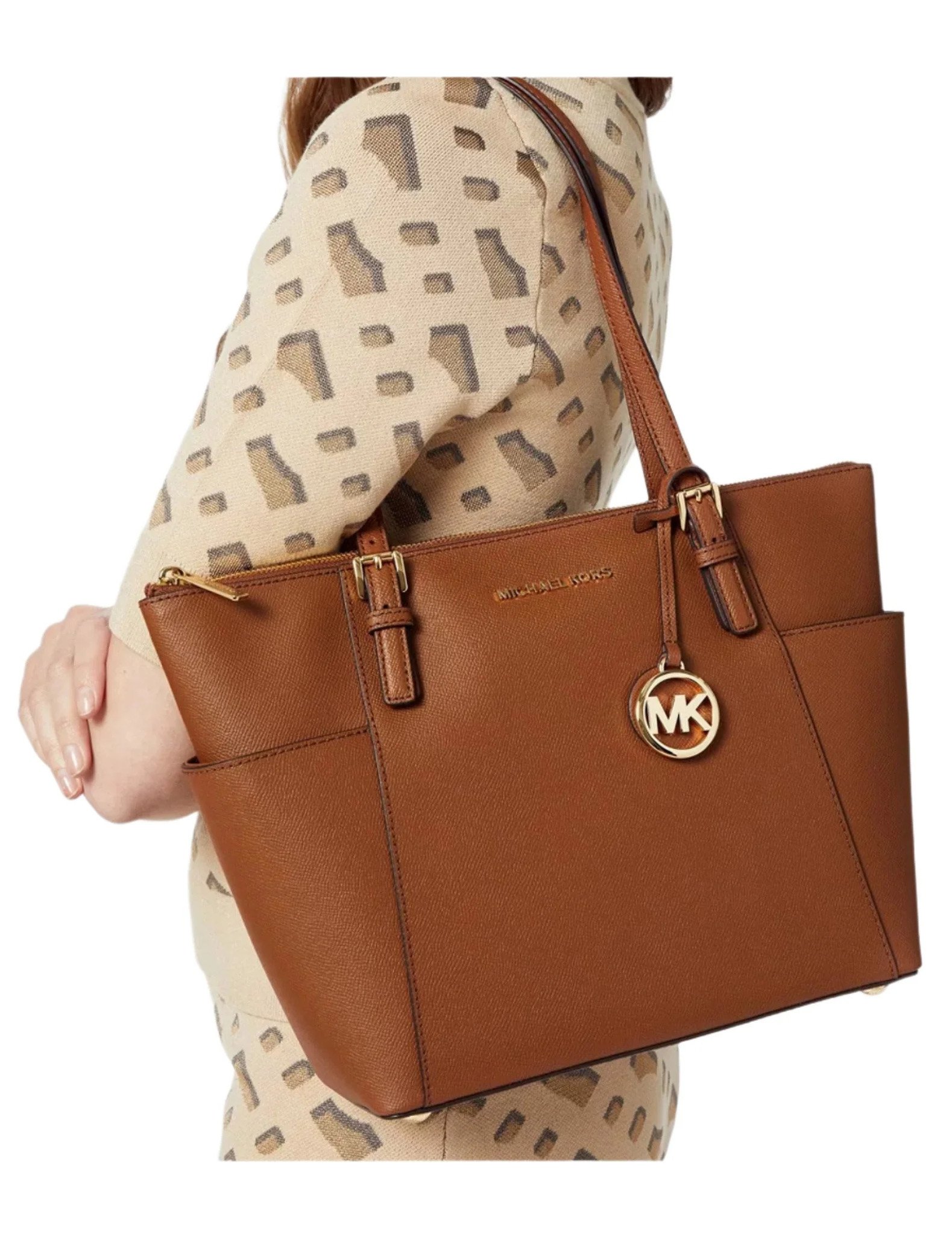 Charlotte Large Saffiano Leather Top-Zip Tote Bag