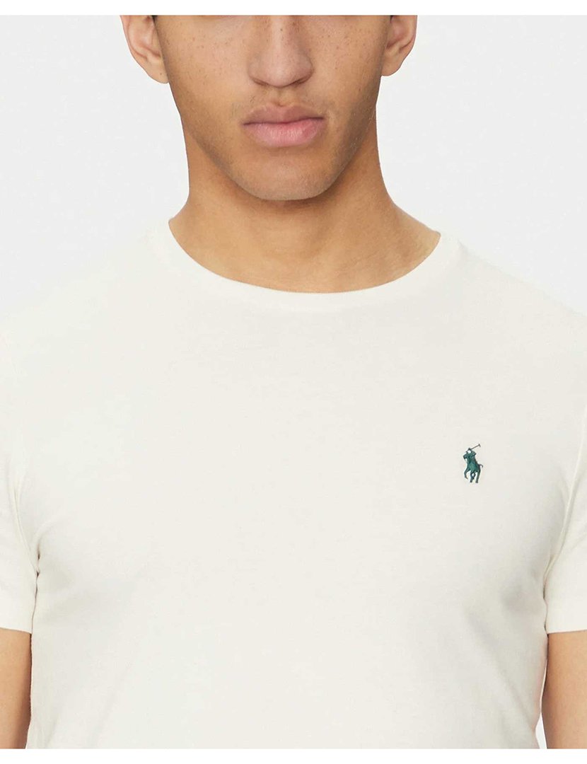 T-shirt Slim Fit Bege Logotipo Navy 