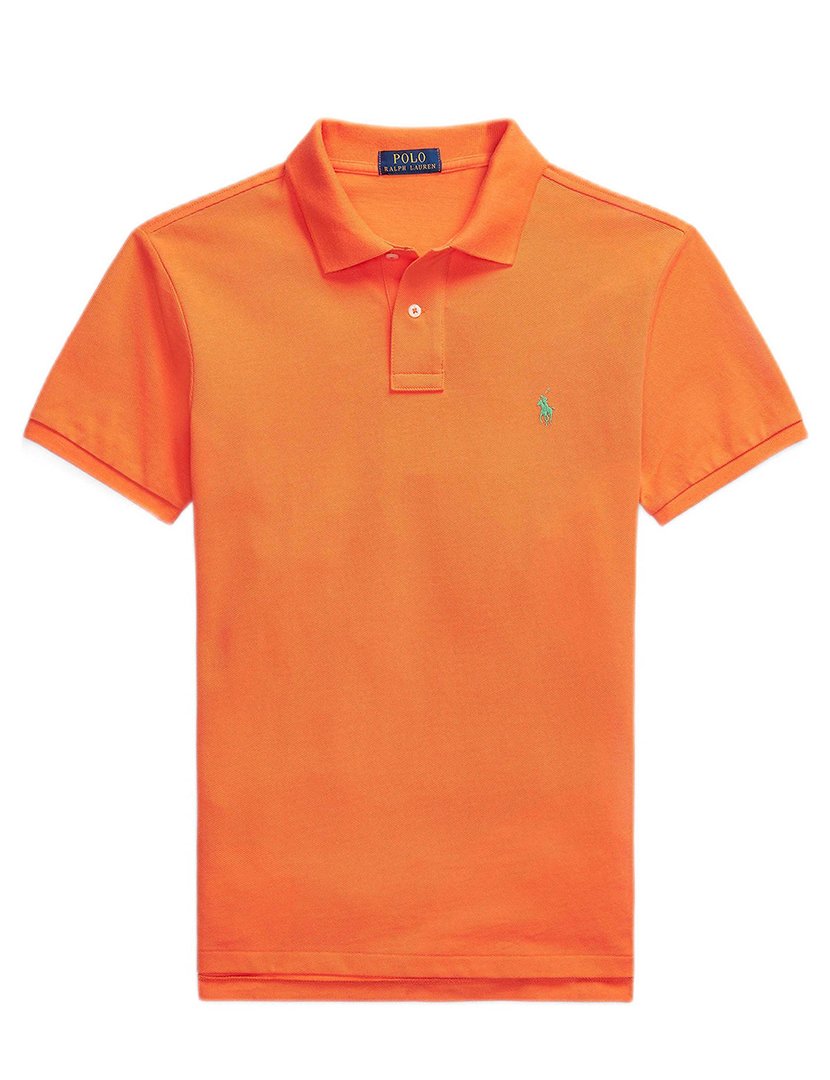Pólo Slim Fit Laranja Logotipo Verde