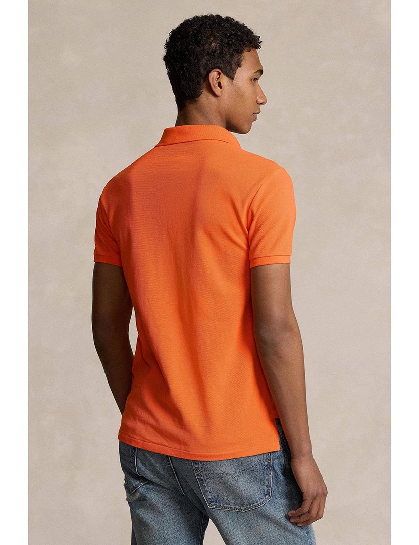 Pólo Slim Fit Laranja Logotipo Verde