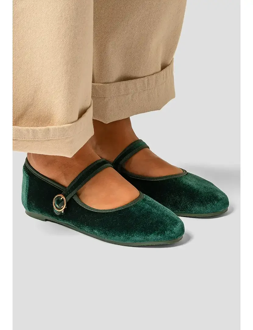 Mary Jane Velvet Evergreen