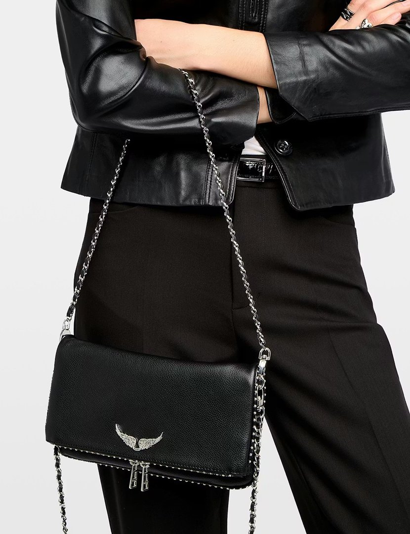 Rock Grained Leather Studs Black