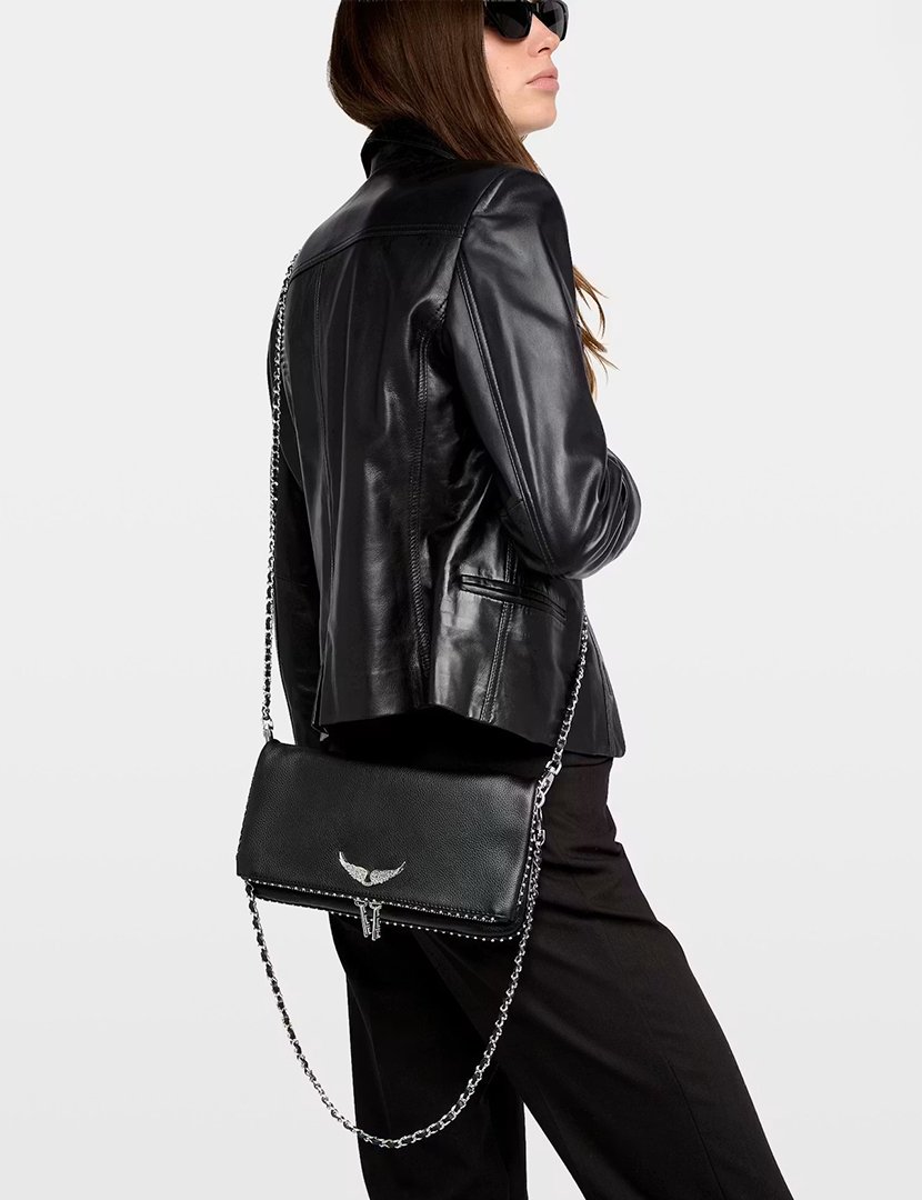 Rock Grained Leather Studs Black