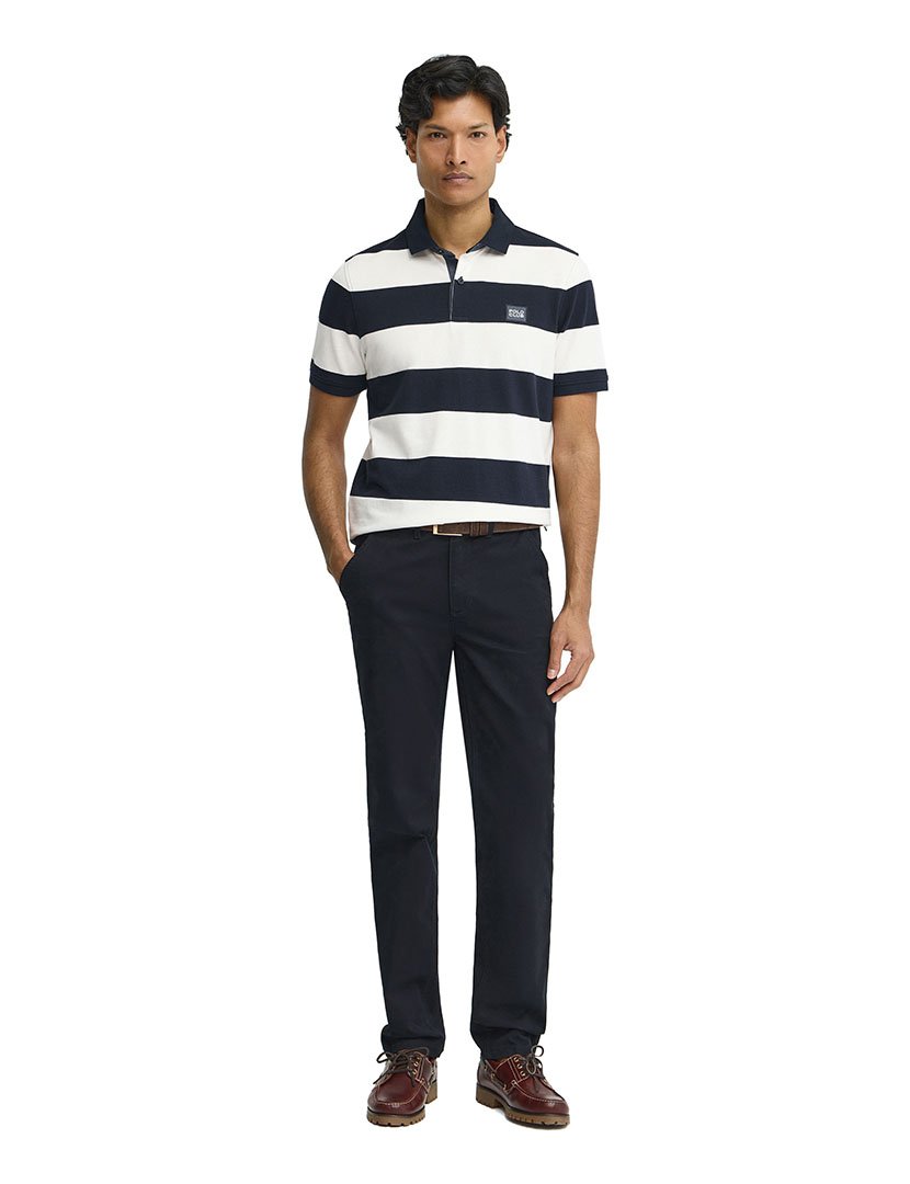 Pólo Riscas Loose Fit Azul-Branco