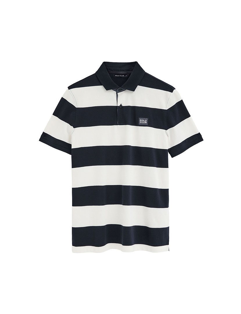 Pólo Riscas Loose Fit Azul-Branco