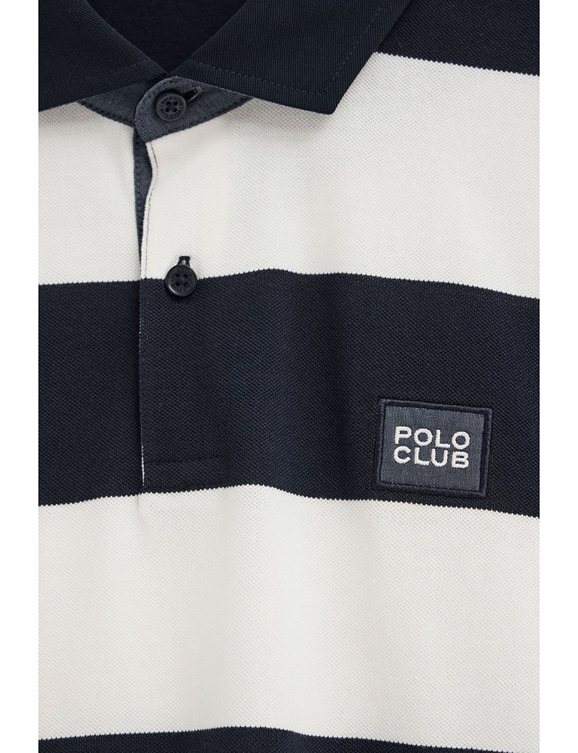 Pólo Riscas Loose Fit Azul-Branco
