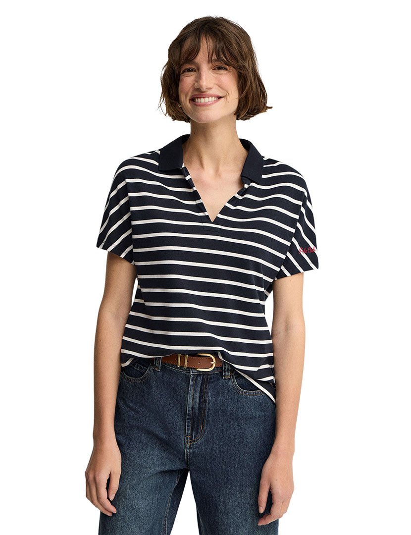 Pólo Riscas Regular Fit Azul-Branco