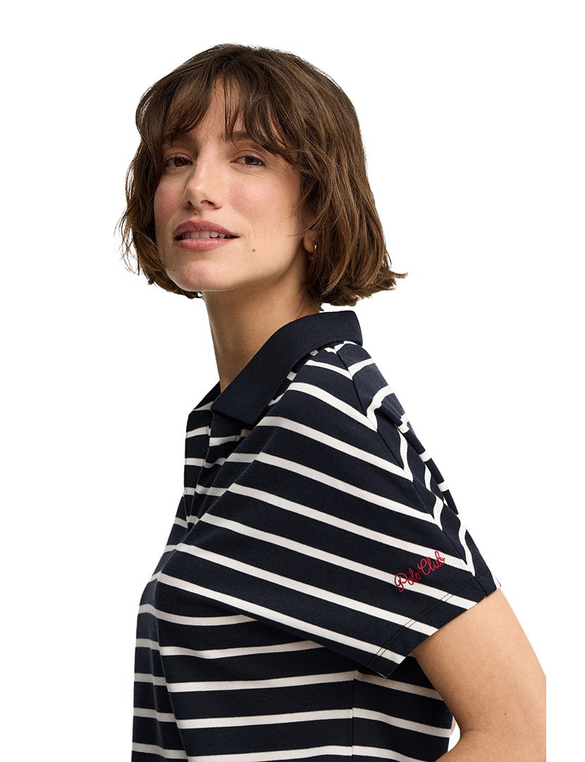 Pólo Riscas Regular Fit Azul-Branco