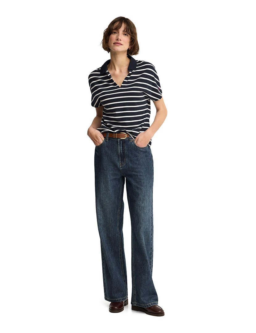 Pólo Riscas Regular Fit Azul-Branco