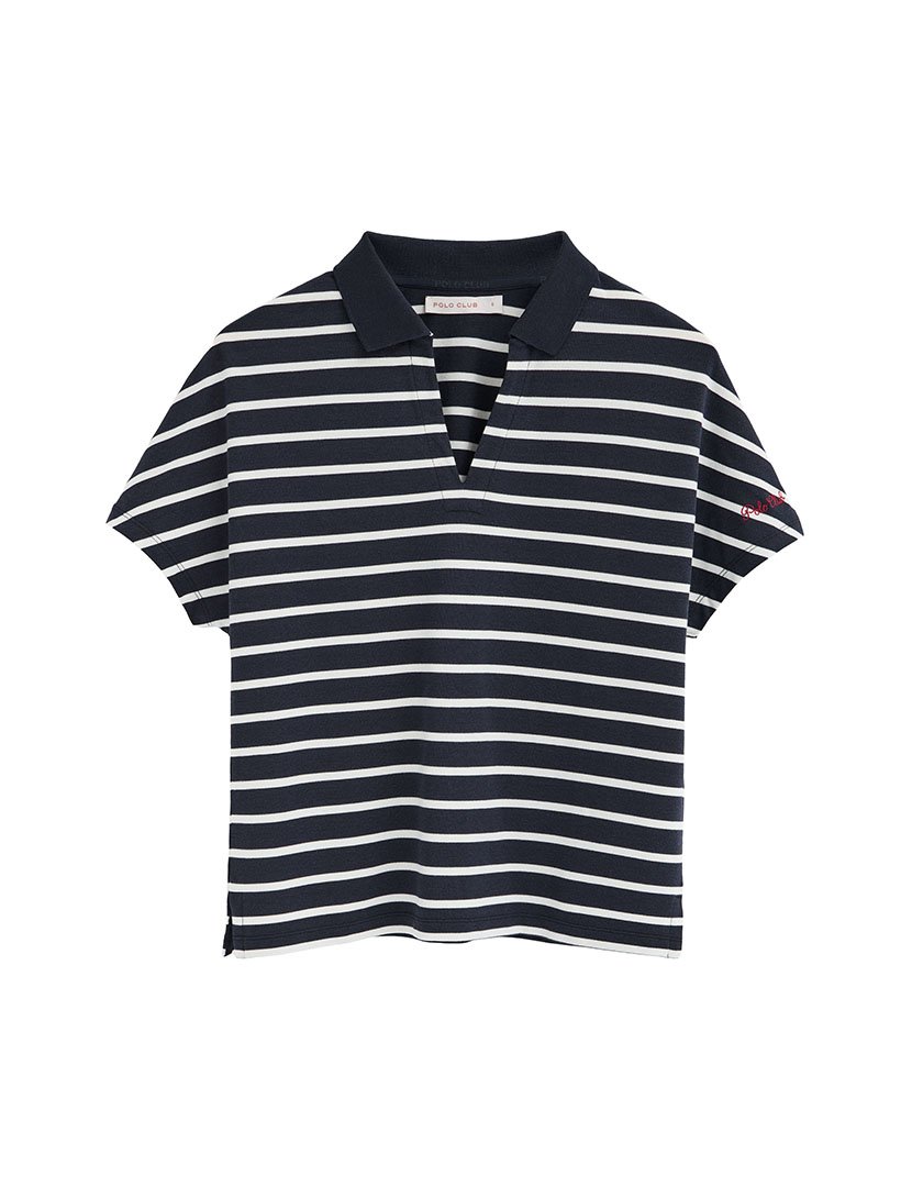 Pólo Riscas Regular Fit Azul-Branco