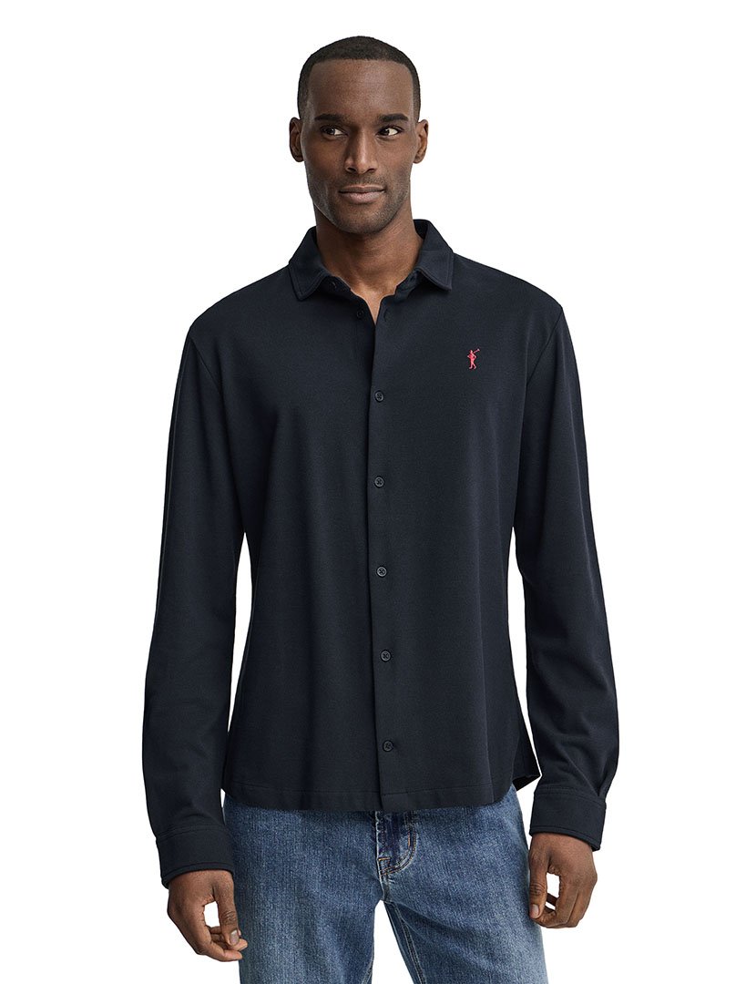 Pólo manga comprida Slim Fit Azul