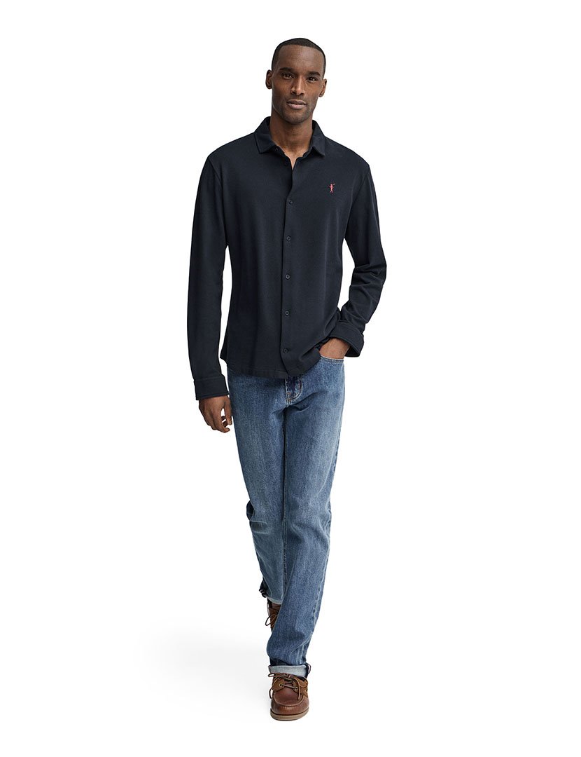 Pólo manga comprida Slim Fit Azul