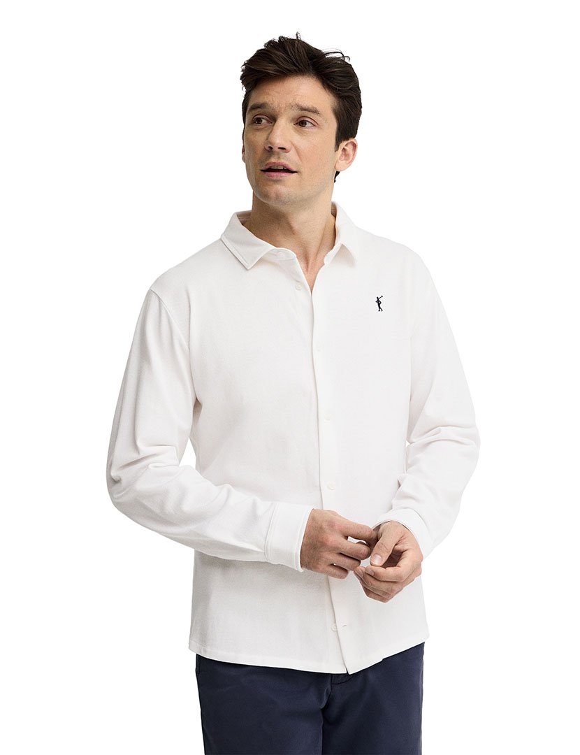 Pólo manga comprida Slim Fit Branco