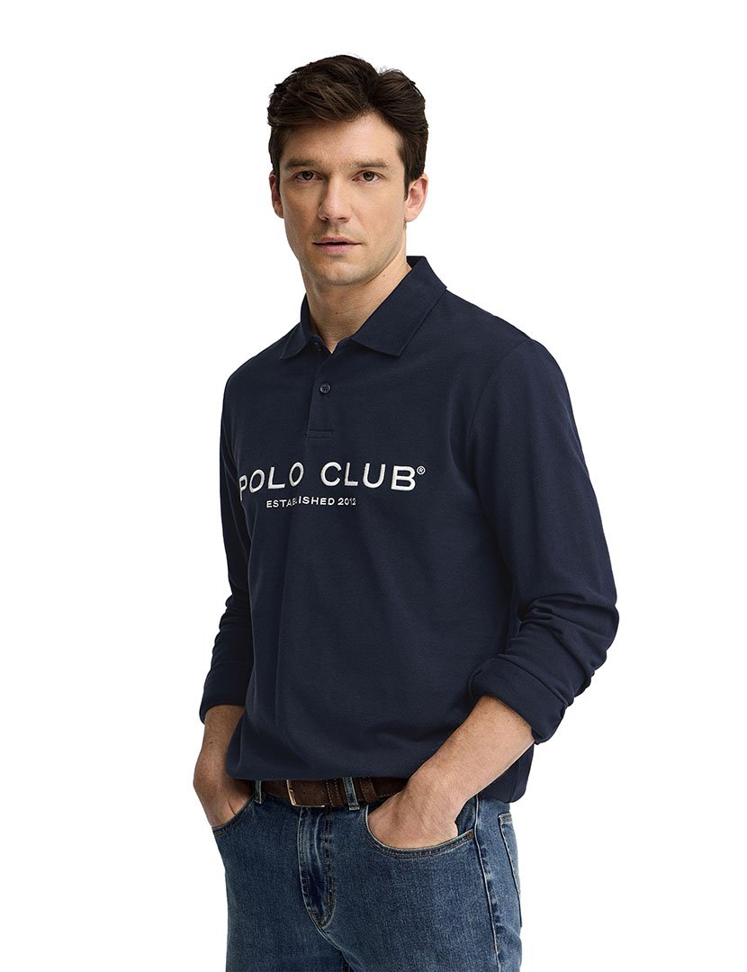 Pólo manga comprida Loose Fit Azul