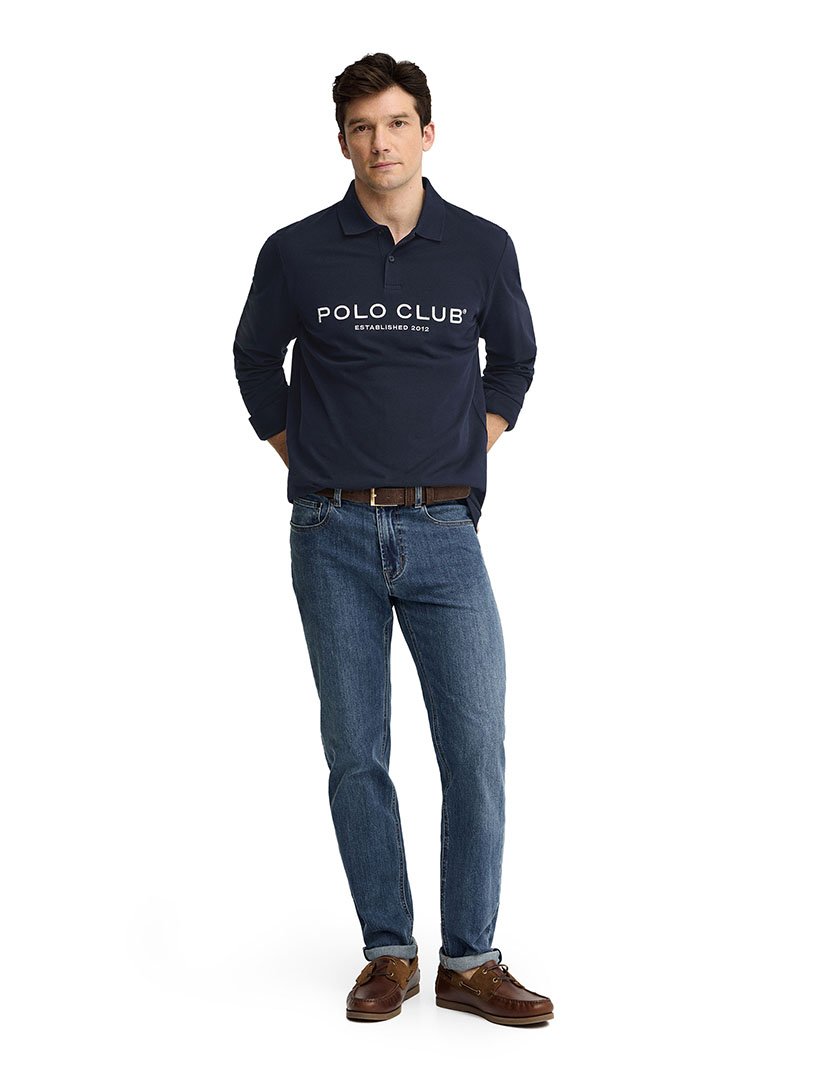 Pólo manga comprida Loose Fit Azul