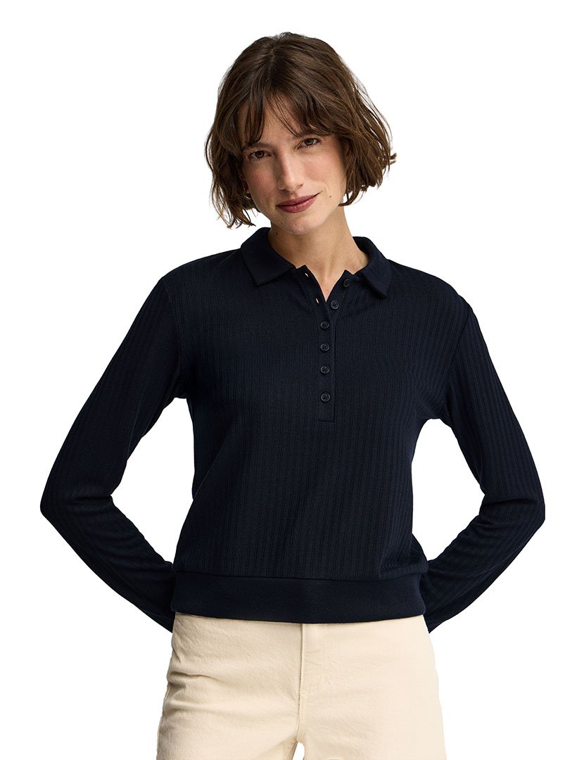 Pólo manga comprida Regular Fit Azul
