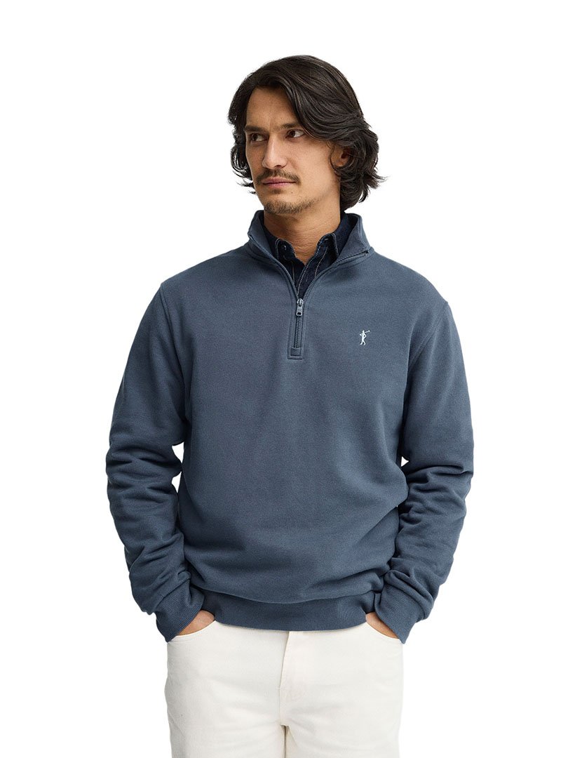 Sweatshirt meio zip Regular Fit Azul