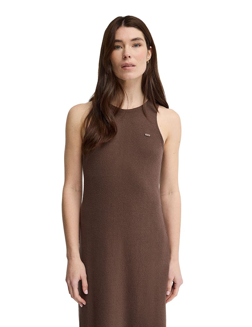Vestido Comprido Slim Fit Castanho
