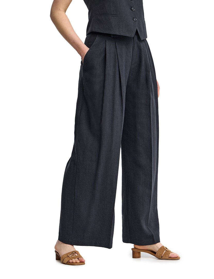 Calças Plissadas Relaxed Fit Azul