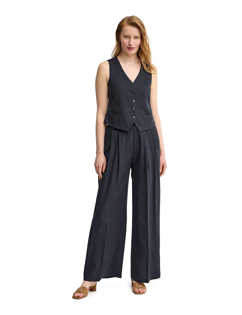 Calças Plissadas Relaxed Fit Azul