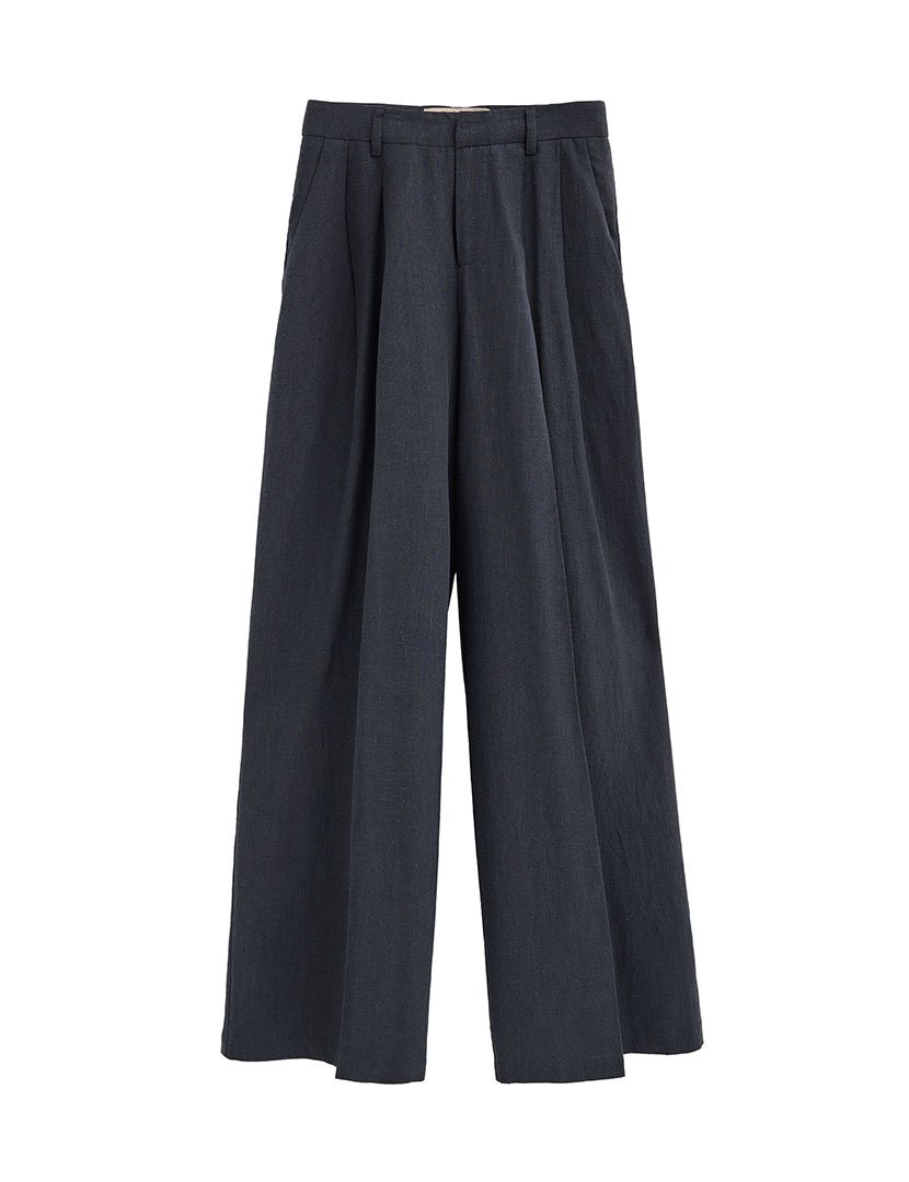 Calças Plissadas Relaxed Fit Azul