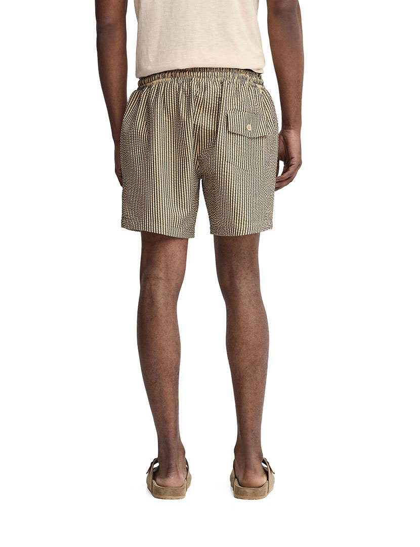 Beige Striped Swim Shorts