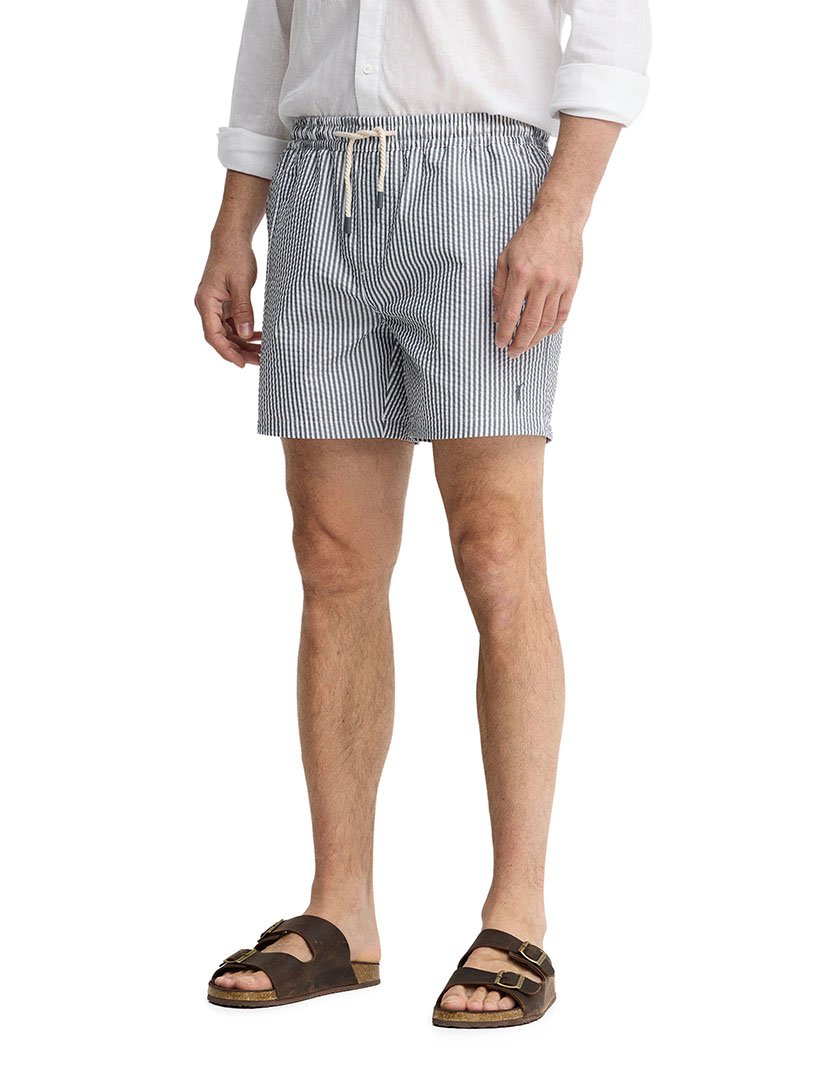 Grey-White Striped Swim Shorts