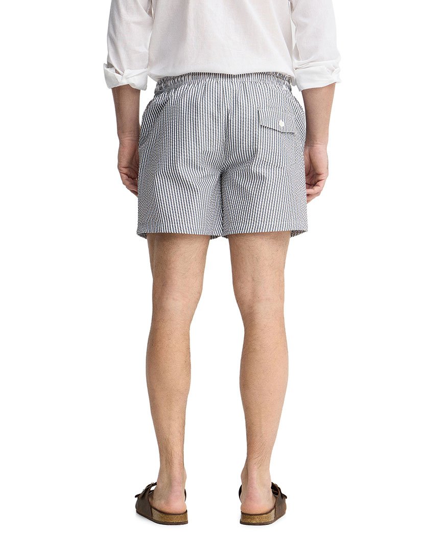 Grey-White Striped Swim Shorts