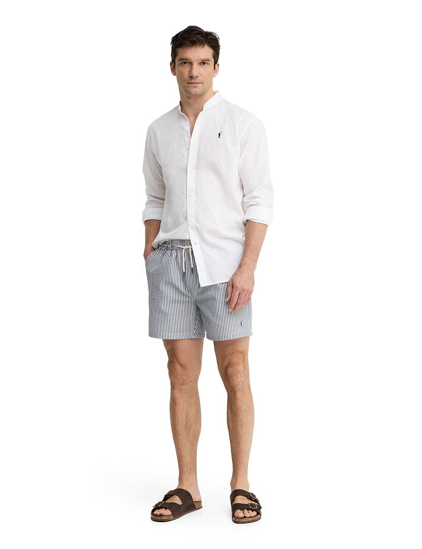 Calções de Banho Riscas Cinzento-Branco