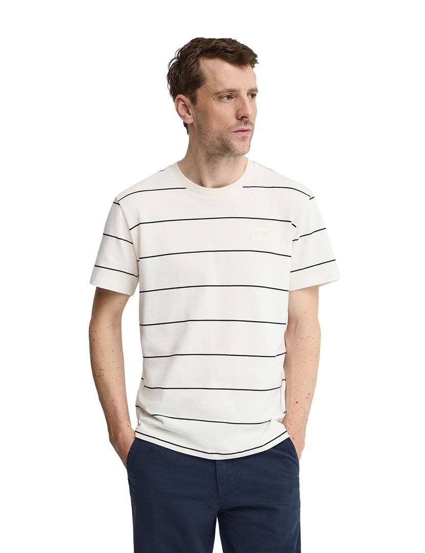 T-Shirt Riscas Loose Fit Branco-Azul