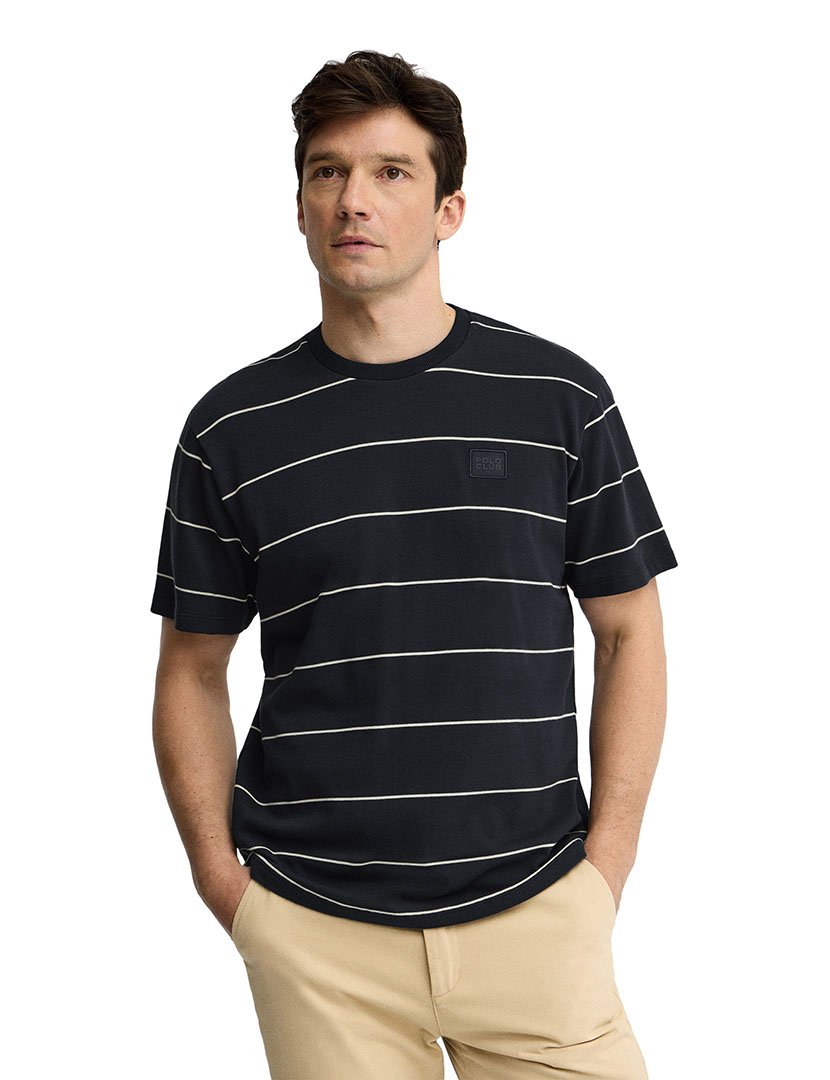 T-Shirt Riscas Loose Fit Azul-Amarelo