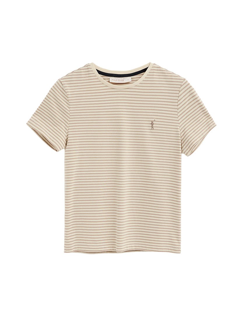 T-Shirt Riscas Boxy Fit Bege