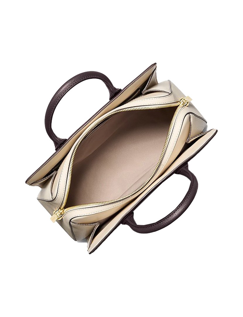 Laila Colorblock Leather Satchel Brown