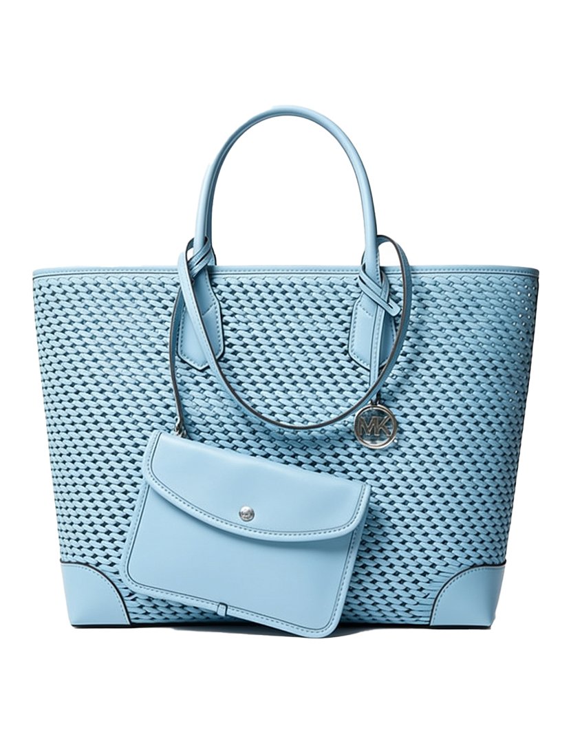 Eva Perforated Leather Tote Bag Blue