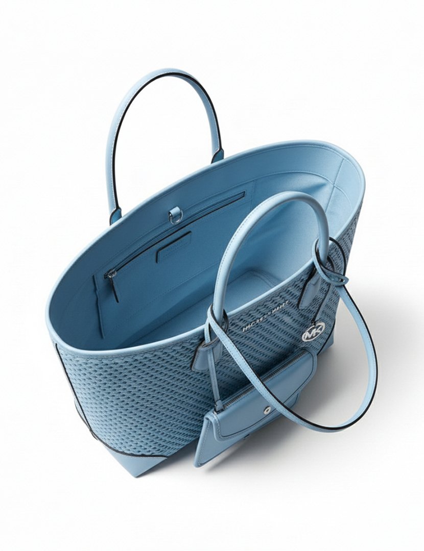 Eva Perforated Leather Tote Bag Blue