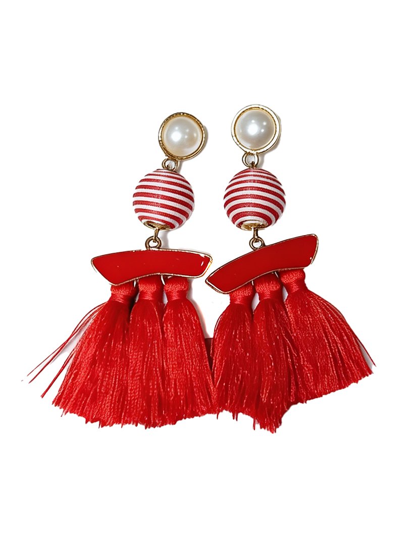 Brincos de Pérola com Pendente Vermelho
