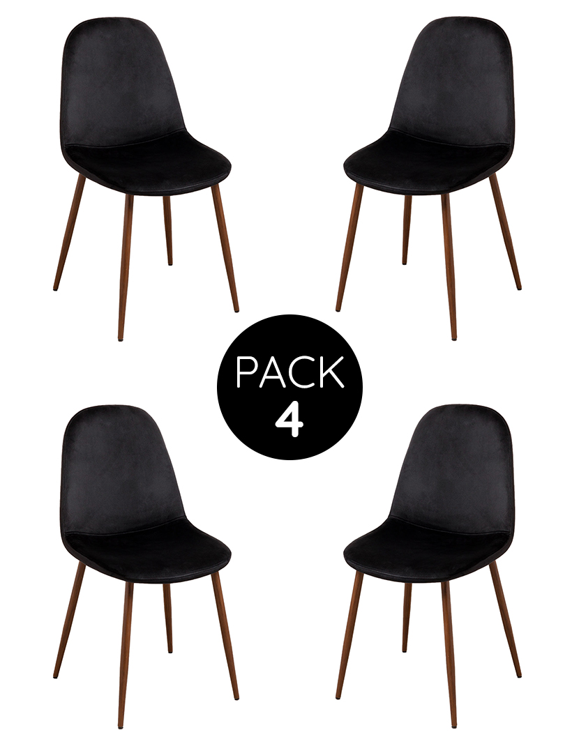 Pack 4 Cadeiras Oslo Veludo Madeira Preta