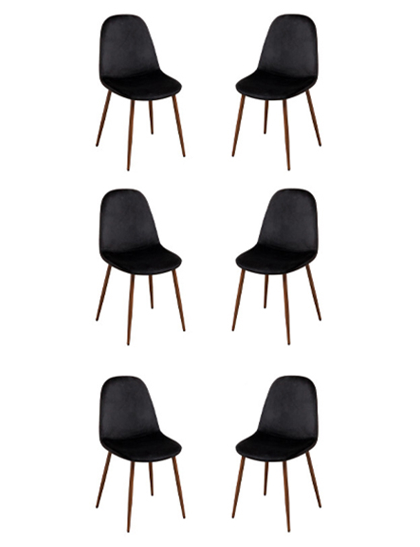 Pack 6 Cadeiras Oslo Veludo Madeira Preta
